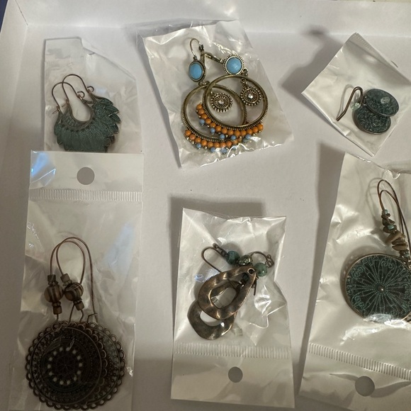 Bohemian Style Earrings Set in Turquoise and Bronze NEW set of 8 pairs - Picture 2 of 4